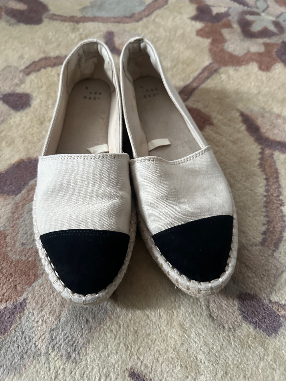 a new day Two-Tone Canvas Espadrilles in Cream & Black